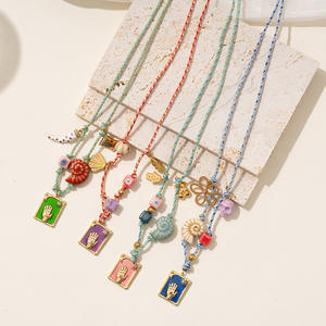 Kalung mata jahat kulit tali warna-warni antik kalung Tarot manik-manik tangan <span class=keywords><strong>Hamsa</strong></span> gaya Boho untuk wanita - Product Image 4