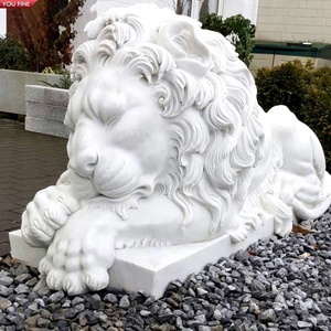 Escultura de León Durmiendo en Mármol Blanco YOUFINE, Decoración Clásica para Exteriores de Jardín o Villa - Product Image 1