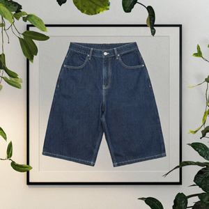 Trendy <b>Y2K</b> Style Vintage High Waist Baggy Denim Shorts for Men Women Medium Wash Embroidered Knee-Length Summer Casual Street - Product Image 3