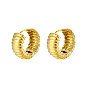 Huggie Earrings for Women Gold Hoop 18K Golden Titanium Small Simple Luxury Zircon Delicate Hypoallergenic Ear Jewelry