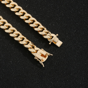 Parure <span class=keywords><strong>de</strong></span> bijoux en laiton plaqué or 14K, collier chaîne maille cubaine <span class=keywords><strong>Miami</strong></span> et bracelet à fermoir mousqueton, pour hommes et femmes, style Hip Hop, vente en gros - Product Image 2