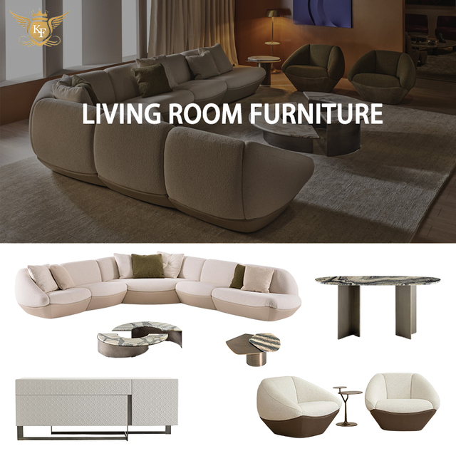 KF CASA Furniture Italian Furniture Luxury Furniture Living Room Custom One Stop Solution Villa Project Living Room Sofa Set