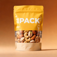 Sachet d'emballage alimentaire tendance 2026 personnalisé en petite série avec fenêtre transparente, pochette verticale pour pistaches et mangues séchées