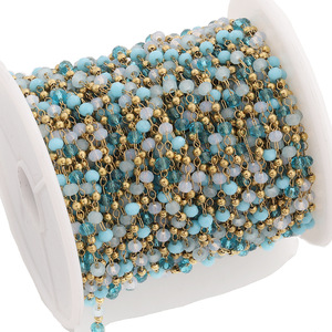 Cadena de cuentas de cristal verde azul claro para pulsera DIY, tobillera, material para hacer joyería de playa, forma de bola de 8 mm, chapado en aleación de zinc - Product Image 4