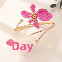 Bracelet jonc minimaliste de luxe léger en alliage électroplaqué, à double tête, émaillé, motif floral, style ouvert, pour le commerce transfrontalier
