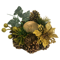 Support de couronne de Noël pour bougie pilier, centre de table avec pommes de pin, baies et verdure artificielle, décoration de table pour les fêtes