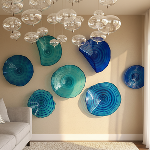 Décoration <span class=keywords><strong>murale</strong></span> en verre artisanal pour salon moderne, fleurs bleues en verre de Murano, assiettes murales en verre - Product Image 3