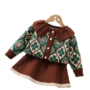 Ensemble de pull pour filles automne-hiver <span class=keywords><strong>2023</strong></span>, nouveau style coréen décontracté, col fleuri tendance, robe deux pièces pour petites filles - Product Image 5