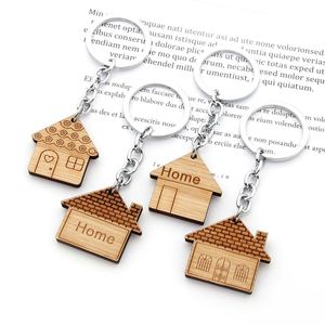 Housewarming Gift Favors House Design <b>Key</b> Chain Wood Keychain Home <b>Key</b> <b>Ring</b> Decoration House Keychain - Product Image 2