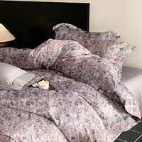 Parure de lit imprimée florale douce et élégante, housse de couette zippée en coton, drap-housse et taies d'oreiller pour toutes les saisons