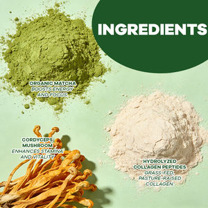 Poudre de Collagène Bio Premium au <span class=keywords><strong>Matcha</strong></span>, Peptides de Collagène Hydrolysés et Champignons Cordyceps 100g – Santé Intestinale, Soutien Articulaire, Immunité - Product Image 2