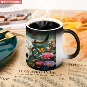 Frosted Black <b>Ceramic</b> <b>Mug</b> 11oz Heat Sensitive Color Changing Tea Cup Vintage Design - Product Image 5