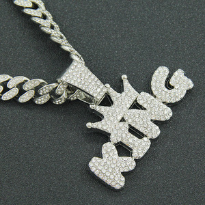 Nouveau produit : Collier chaîne cubaine plaqué or et argent style hip-hop pour homme, avec pendentif couronne et lettre en alliage – Bijoux de mode - Product Image 2