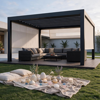 Pergola extérieure multifonctionnelle en aluminium avec porte coulissante en verre et stores à fermeture éclair pour patio et villa