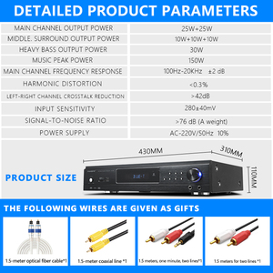 Amply hệ thống rạp hát gia đình <span class=keywords><strong>5.1</strong></span>, amply âm thanh công suất cao 6 kênh Hi-Fi BT AV Karaoke với loa siêu trầm - Product Image 6