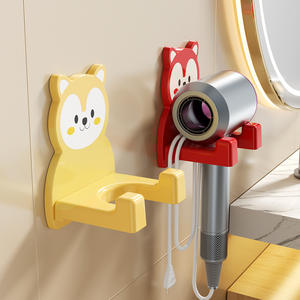 Soporte de pared para secador de pelo con diseño de dibujos animados, sin perforaciones, para baño, con soporte para teléfono. - Product Image 2