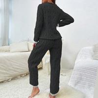 Ensemble deux pièces pour femmes, pyjama d'hiver, ensemble de vêtements de détente en flanelle chaude, pyjama à bordure en dentelle, vêtements de nuit amples