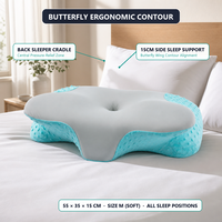 Oreiller ergonomique en mousse à mémoire de forme Butterfly Contour pour le soutien cervical, avec housse douce en peluche à pois