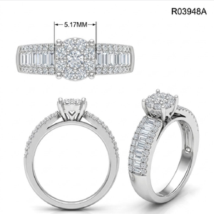 Bague de fiançailles et de mariage en or blanc 18 carats édition limitée, diamant naturel taille baguette conique, cluster de diamants certifiés IGI, joaillerie fine - Product Image 5