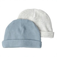 Lot de 2 bonnets bébé en coton côtelé, bleu chiné et gris chiné neutres, pour usage quotidien