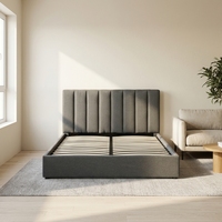 Schlafzimmer-Stauraumbett Plattformrahmen Vertikales Lineares Nahtmuster Kopfteil Breite Basis Anthrazit Samt Kingsize-Bettgestell