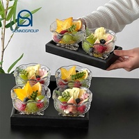 Geperst kristallen glazen schaaltjes met bloemenmotief, premium kwaliteit, voor restaurants, decoratief, voor desserts, salades en fruit.