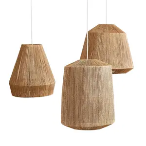 Popular Design Vintage Decorativo Lustre Led Lâmpada E26 Hemp Rattan Lâmpada Shade Pendant Light For Apartments