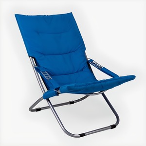 Chaise longue pliante classique en aluminium et tissu bleu - Product Image 1