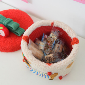Christmas Storage Box Round Cotton Lidded <b>Basket</b> For Snacks And Sundries - Product Image 1