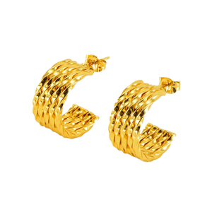 Pendientes de Aro Texturizados Hechos a Mano para Mujer, Chapados en Oro, de Latón, Joyería Diaria Impresionante - Product Image 1