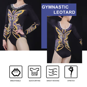 Gran oferta, nuevo estilo, mono de gimnasia Unisex estampado, Spandex/Material de algodón, transpirable, de secado rápido para baile de competición - Product Image 3