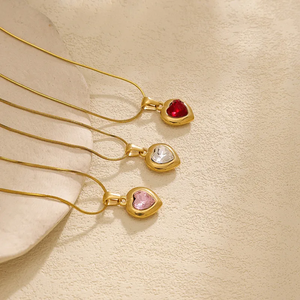 Stylish 18K <b>Gold</b> Plated 304 Stainless Steel Vacuum Zircon Heart Shaped <b>Snake</b> <b>Chain</b> Pendant <b>Necklace</b> for Trendy Women Jewelry - Product Image 1