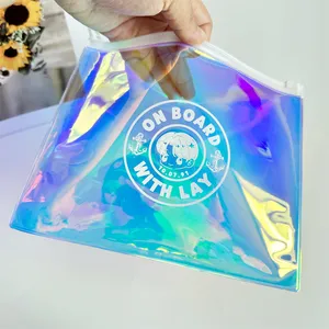 Hợp thời trang tùy chỉnh Holographic BGA Pouch mỹ phẩm óng ánh PVC trong suốt dây kéo túi in laser nhựa Ziplock bao bì túi