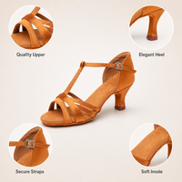 Chaussures de danse latine pour femmes en satin à bout ouvert avec bride en T, chaussures de salsa de salon à talon évasé et boucle en strass pour performance scénique
