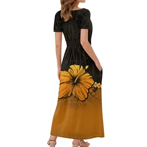 Robe <span class=keywords><strong>en</strong></span> tricot <span class=keywords><strong>pour</strong></span> femmes à imprimé de fleurs <span class=keywords><strong>en</strong></span> plumeria jaune style hawaï<span class=keywords><strong>en</strong></span> robe longue à manches courtes robes <span class=keywords><strong>pour</strong></span> femmes <span class=keywords><strong>pour</strong></span> les occasions spéciales - Product Image 5