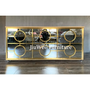 आधुनिक लक्जरी सोने की धातु सेवा बार होटल फार्महाउस के लिए ज्यामितीय परिपत्र डिजाइन टिकाऊ मोबाइल बार गाड़ी - Product Image 4