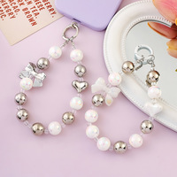 Accessoires de bijouterie : Chaîne de téléphone portable en argent, en forme de nœud et de cœur, avec perles artisanales, pour étui d'écouteurs et accroche-sac