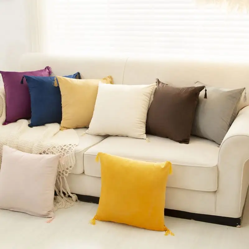 Sarung bantal Sofa warna polos, penutup bantal Sofa Dekor rumah kustomisasi rumbai beludru