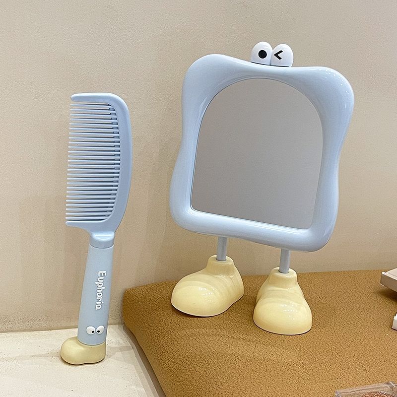 [Ensemble bleu d'Instagram] Grand miroir de maquillage pour les yeux et peigne à cheveux raides