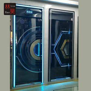 Puerta moderna de acero inoxidable KTV con manija de media luna, superficie acabada de aislamiento acústico iluminado en oro negro, fuertemente insonorizada - Product Image 2