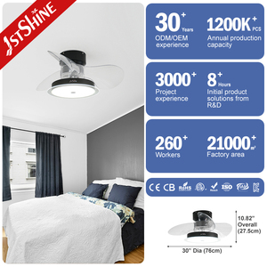 1stshine Ventilateur de plafond à Led 3 pales transparentes ABS Fancy 30 Pouces Soft Wind LED Lighting Petit ventilateur de plafond - Product Image 3