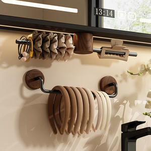 Porte-serviettes en bois de noyer, 2 barres, support de rangement auto-adhésif pour salle de bain, étagère de cuisine, 40, 50, 60 cm - Product Image 4