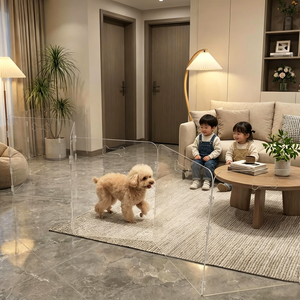 Recinto in Acrilico per Cani e Piccoli Animali, Casa Preassemblata Pieghevole con Cancello Trasparente e Maniglie per Interni - Product Image 3