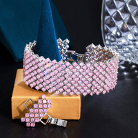 Bracelet manchette luxueux et époustouflant pour femme, orné de multiples pierres en zircon cubique rose, idéal pour mariage ou soirée, bijou en zircon cubique, cadeau