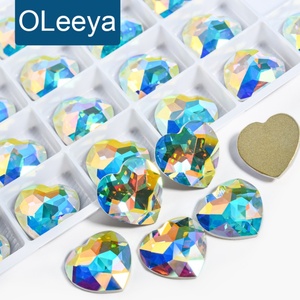 OLeeya Glass Beads Flatback Rhinestones AB Color Heart Shapes Glass Cristales for Handcrafted Jewelry Making Garment Accessories - Product Image 1