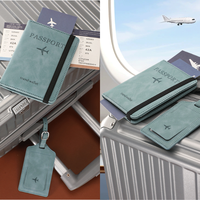 Ensemble de couverture de passeport en PU gaufré personnalisé, étiquette de bagage, portefeuille de voyage portable, porte-passeport avec sangle élastique, ensemble cadeau