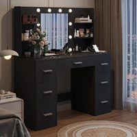 Table de toilette MDF personnalisée OEM avec miroir LED et tabouret de maquillage – Mobilier de chambre moderne – Vente en gros directe usine