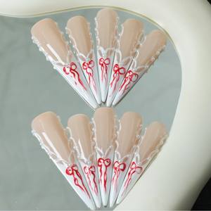 Faux ongles à presser faits main, extra longs, effet goutte d'eau, couvrance totale, motif étoile, en acrylique de luxe, prix usine, vente en gros - Product Image 1