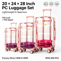 Ensemble de 3 valises rigides roses personnalisées en PC, 20/24/28 pouces, légères et spacieuses, design canapé, serrure TSA, fermeture éclair YKK, certifiées BSCI