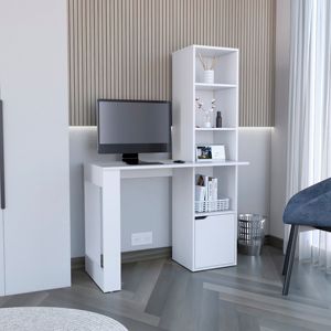 DB DEPOT E-SHOP Ripley Bureau moderne en bois blanc avec bibliothèque et armoire avec étagère de rangement Bureau d'ordinateur Design - Product Image 1